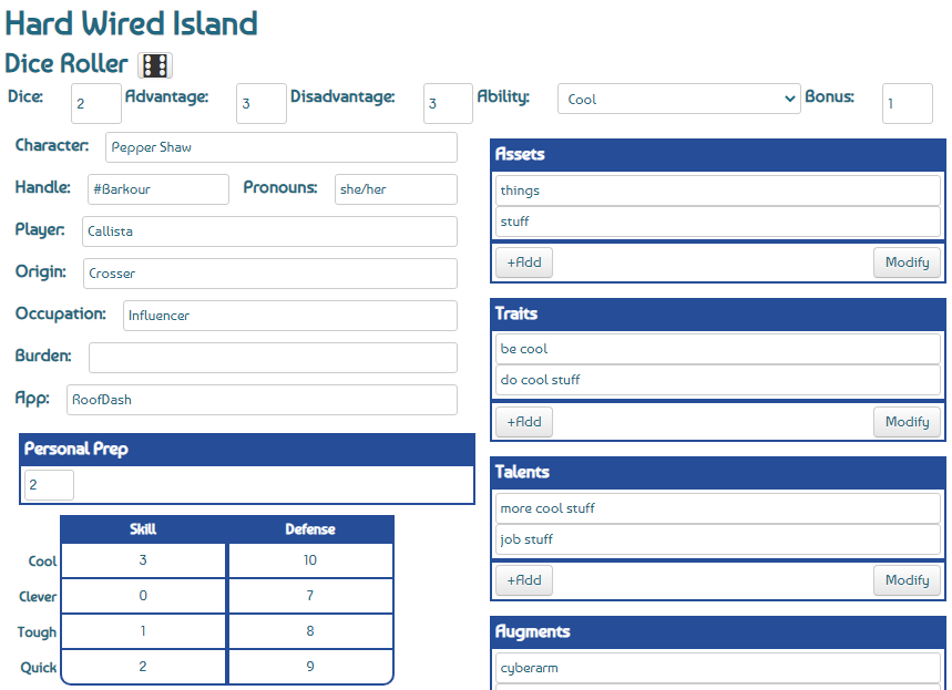 Example Hard Wired Island character sheet