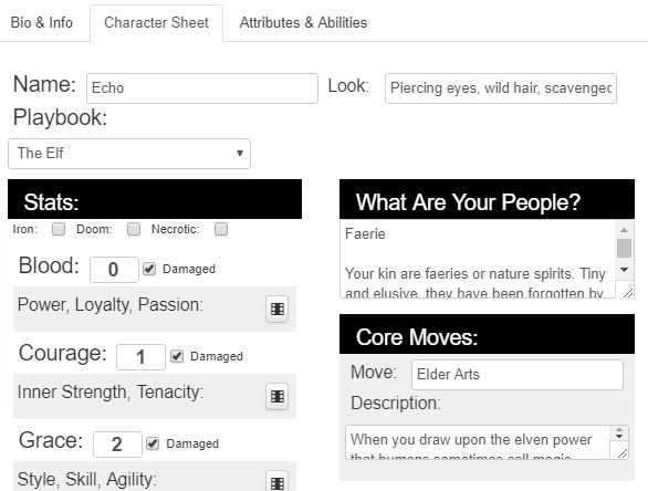 Example Fellowship character sheet