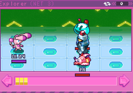 Animated GIF of VIX-13 fighting viruses and enjoying a quick victory cigarette